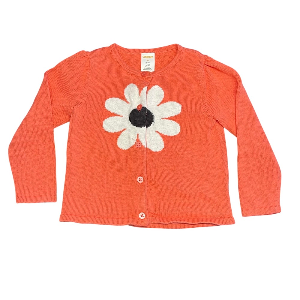 Gymboree Kids Coral Flower Button Up Cardigan Sweater Size 3T